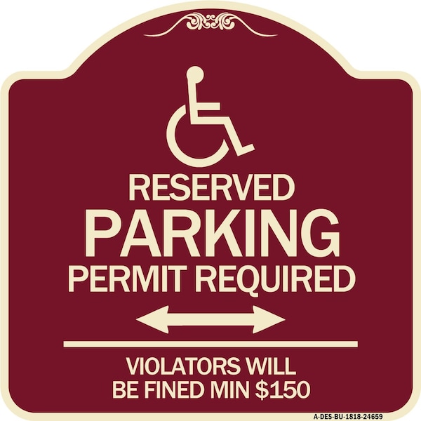 Connecticut Reserved Parking Permit Required Violators Fined Min $150 Alum, 18" x 18", BU-1818-24659